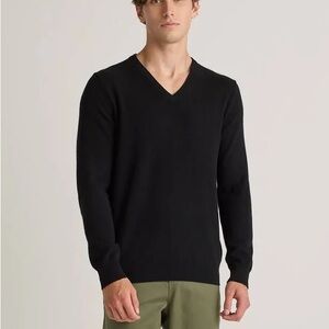 Quince Australian Merino Wool V-Neck Sweater size Large Men's Black minimalist